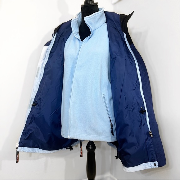 Vintage Two Tone Blue Two Layer Fleece + Winter Jacket Thick Warm Three Pockets - Picture 7 of 11